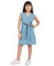 Olele Denim Woven Sleeveless Solid Dress - Blue