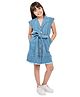 Olele Denim Woven Cap Sleeves Mild Washed Dress -Blue