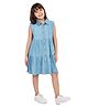 Olele Denim Woven Sleeveless Mild Washed Shirt Style Dress - Blue