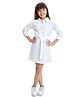 Olele Cotton Flax Woven Three Fourth Sleeves Solid Pleated Shirt Dress - White