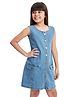 Olele Denim Woven Sleeveless Solid Dress - Blue