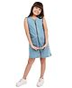 Olele Denim Woven Sleeveless Solid Bio Washed Dress - Blue