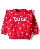 Doodle Poodle 100% Cotton Knit Full Sleeves Light Weight Pullover Sweatshirt with Heart Print & Frill Detailing - Red