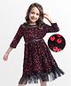 Hola Bonita Knit Half Sleeves Velvet Party Dress With Sequin Detailing & Belt - Red