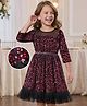 Hola Bonita Knit Half Sleeves Velvet Party Dress With Sequin Detailing & Belt - Red