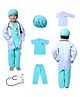 Sarvda Woven Full Sleeves Doctor Costume Set With Cap & Stethoscope - White & Green