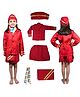 Sarvda Woven Full Sleeves Air Hostess Costume Set With Scarf & Cap - Red