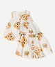 Halemons Pure Muslin Woven Sleeveless Cute Teddy Bear Printed Top With Coordinating Shorts Set - Light Brown