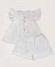 Halemons Pure Muslin Woven Frill Sleeves Solid Top With Coordinating Shorts Set - White