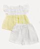 Halemons Pure Muslin Woven Frill Sleeves Colour Blocked Top With Shorts Set - Yellow