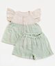 Halemons Pure Muslin Woven Frill Sleeves Colour Blocked Top With Shorts Set - Mint