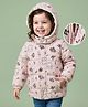 Mark & Mia Woven Full Sleeves Hooded Padded Jacket With Floral & Bunny Print & Pockets - White