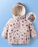 Mark & Mia Woven Full Sleeves Hooded Padded Jacket With Floral & Bunny Print & Pockets - White
