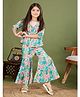 Tiny Twills Muslin Woven Solid Top & Three Fourth Sleeves Floral Printed Jacket & Coordinating Sharara Set - Green