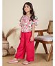 Tiny Twills Linen Woven Half Volume Sleeves Floral Printed Top & Flared Pant Set - Pink