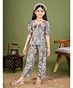 Tiny Twills Woven Half Puffed Sleeves Leaves Printed Top & Coordinating Pant Set - Blue & Pink