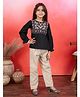 Tiny Twills Rayon Woven Full Peasant Sleeves Floral Embroidered Top & Pant Set - Black