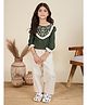 Tiny Twills Rayon Woven Three Fourth Peasant Sleeves Floral Embroidered Top & Pant Set - Bottle Green