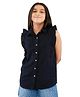 Olele Cotton Flax Woven Sleeveless Solid Shirt - Black