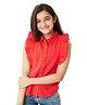 Olele Cotton Linen Woven Sleeveless Solid Shirt - Red