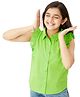 Olele Cotton Linen Woven Sleeveless Solid Shirt - Green