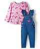 Babyhug Single Jersey Knit Full Sleeves T-Shirt & Dungaree With Butterfly Print - Pink & Blue