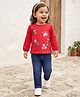 Babyhug Single Jersey Knit Full Sleeves Top & Denim Jeans Set With Bee & Floral Print - Red & Blue
