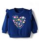 Doodle Poodle 100% Cotton Looper Knit Full Sleeves Sweatshirt With Floral Print & Frill Detailing - Navy Blue