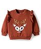 Doodle Poodle 100% Cotton Knit Light Weight Full Sleeves Sweatshirt With Reindeer Print - Brown