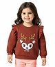 Doodle Poodle 100% Cotton Knit Light Weight Full Sleeves Sweatshirt With Reindeer Print - Brown