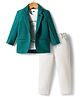 Dapper Dudes Full Sleeves Striped Textured Blazer With Typography Printed Tee & Pant Set - Peacock Green