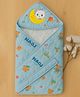 KIDS BASIC Premium Soft Quilted Baby Wrapper with Hood Cartoon Print, Warm & Cozy- Blue