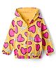 Doodle Poodle 100% Cotton Full Sleeves Hearts Printed front Open Hooded Jacket With Kangaroo Pockets - Yellow