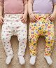 Babyoye 100% Cotton Knit With Eco Jiva Finish Full Length Floral & Butterfly Printed Diaper Leggings Pack of 2 - White & Yellow
