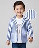 Babyhug Knit Full Sleeves Striped Blazer With NYC Printed T-Shirt - Blue