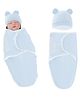 Bembika Baby Swaddle Wraps - Soft Cotton Swaddle Wrap, Organic Cotton Swaddle Wrap, Muslin Swaddle Wrap, Hooded Swaddle Wrap - Comfortable, Breathable, and Safe Set Of 2-(Blue Plain)