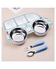 Bembika Stainless Steel Baby Feeding Set  Durable, Non-Toxic, Compact Kids Crockery Set with Safety Utensils for Tiny Hands, Easy to Clean, Perfect Baby Dinner Set-(Blue Car Design with Fork & Spoon)