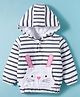 Doodle Poodle 100% Cotton Knit Full Sleeves Light Weight Striped Hooded Sweatshirt with Ear Patch Detailing & Kangaroo Pocket - White