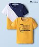 Honeyhap 100% Premium Cotton Knit Bio Finish Half Sleeves T-Shirt With Future Awaits Text Print Pack of 2 - Yellow & Navy Blue