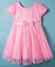 Babyhug Woven Half Sleeves Flare Party Dress with Bow Applique - Pink
