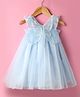 Babyhug Woven Sleeveless Party Dress With Butterfly Wings Corsage & Sequin Detailing - Light Blue