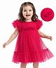 Babyhug Mesh Woven Sleeveless Solid Party Dress With Floral Corsage & Frill Detailing - Red