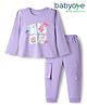 Babyoye 100% Cotton Knit Knit Eco Jiva Finish Full Sleeves T-Shirt & Joggers Set with Animal Print - Lavender
