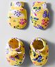 Babyoye 100% Cotton Knit Eco Jiva Finish Mittens and Bootie Set With Floral Print - Yellow
