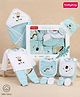 Babyhug Premium 100 % Cotton New Born Clothing Gift Set Giraffe Theme Sea Green - Pack of 8| Full Sleeve Set| Hooded Wrapper| Cap Bibs Mitten & Booties| Essential Clothing for 0 to 6 months
