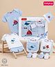 Babyhug Premium 100 % Cotton New Born Clothing Gift Set Sea Breeze Theme Blue - Pack of 8| Half Sleeve Set| Onesie| Cap Bibs Mitten & Booties| Essential Clothing for 0 to 6 months