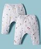 Pink Rabbit Single Jersey Knit Full Length Diaper Leggings with Animal Print Pack of 2 - White