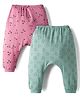Pink Rabbit Single Jersey Knit Full Length Diaper Leggings with Animal & Cherry Print Pack of 2 - Pink & Green