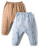 Pink Rabbit Single Jersey Knit Full Length Diaper Leggings with Animal & Vehicle Print Pack of 2 - Blue & Brown
