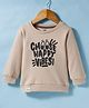 Pink Rabbit Fleece Knit Full Sleeves Pullover Sweatshirt with Text Print - Tan